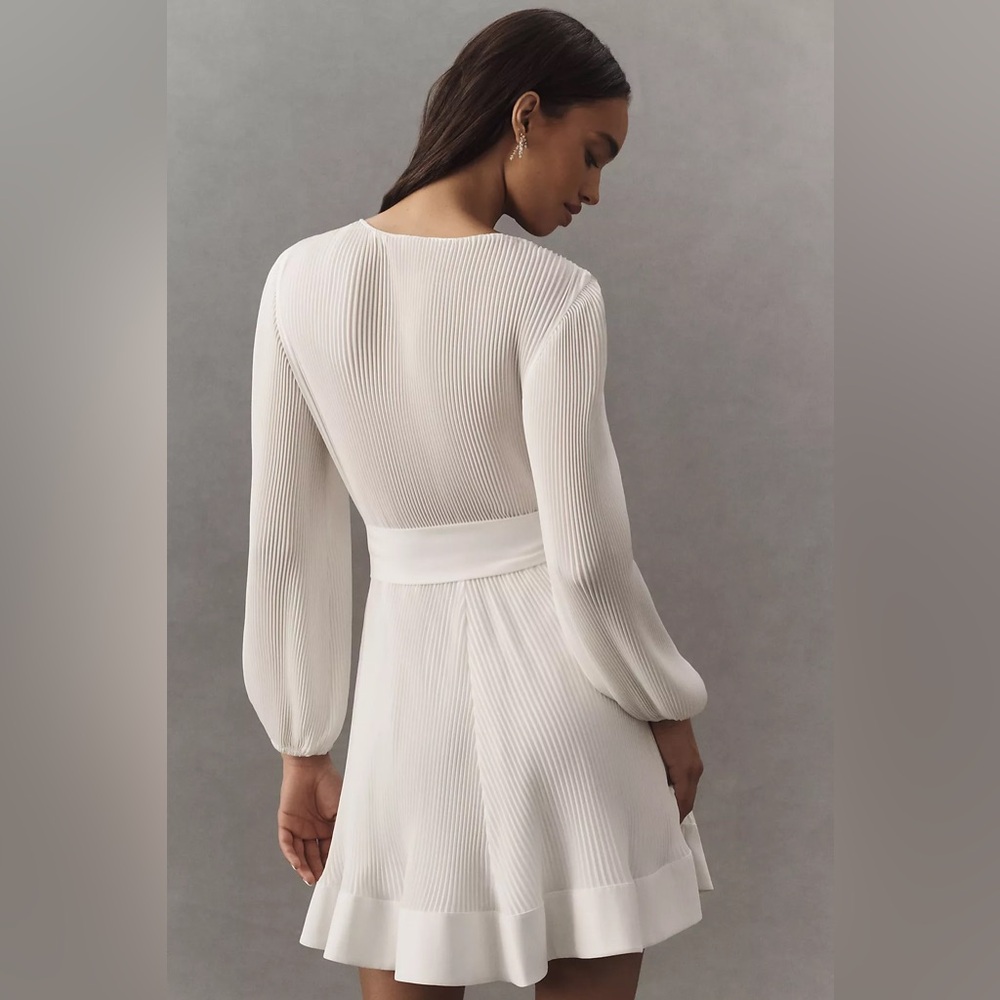 NWOT Milly Liv Long-Sleeve V-Neck Pleated Belted Mini Dress - Picture 2 of 16